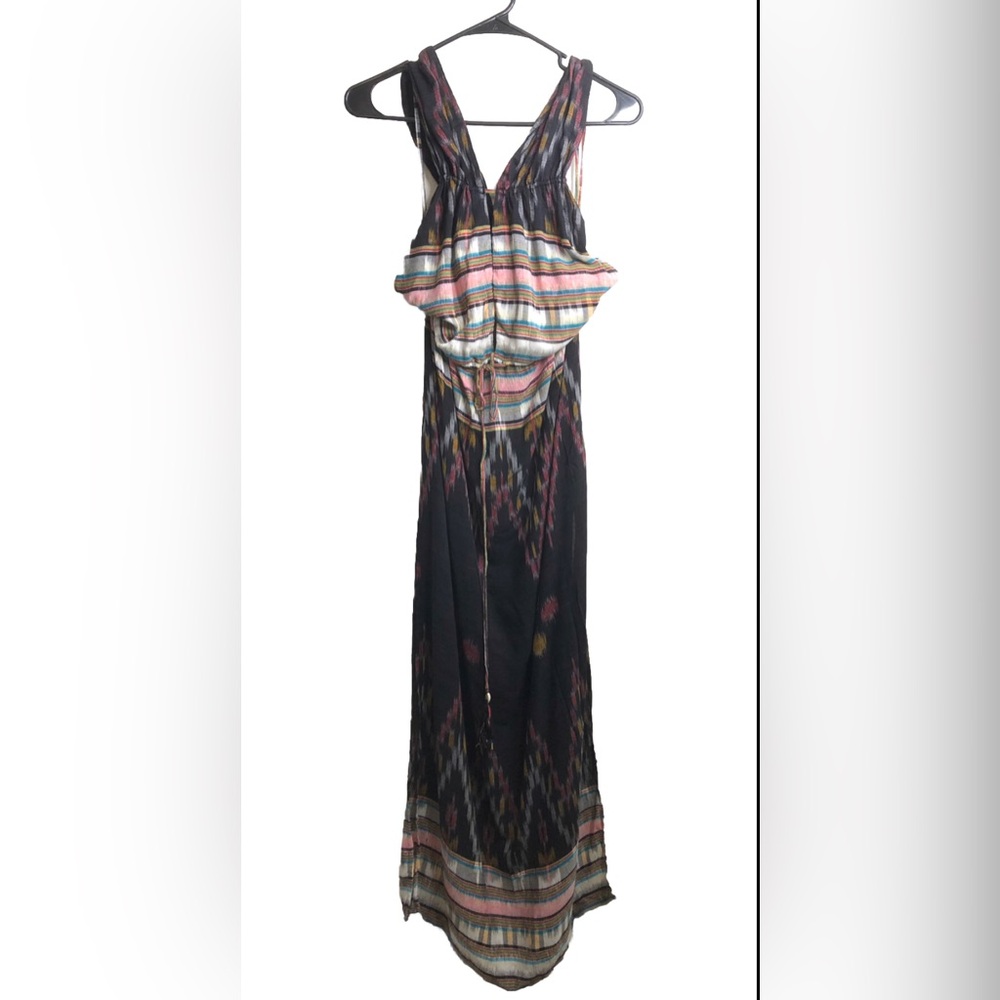 Indah Maxi Dress back tie tassle double side slit halter style open back NWT